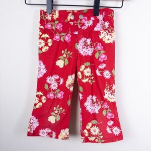 Vintage Y2K H&M Floral Poplin Trousers Kids 4T Red Y2K Flower Print Pants